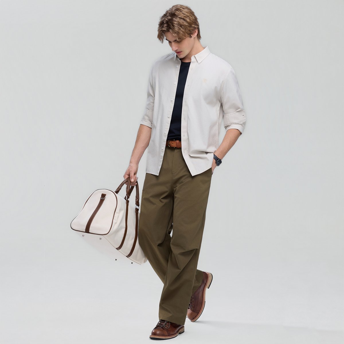 Men's Lion Oxford Slim Long Sleeve Shirt - Giordano Online