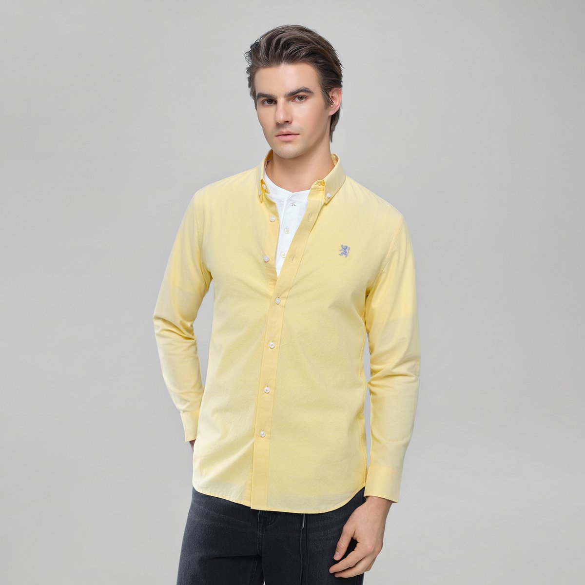 Men's Lion Oxford Slim Long Sleeve Shirt - Giordano Online