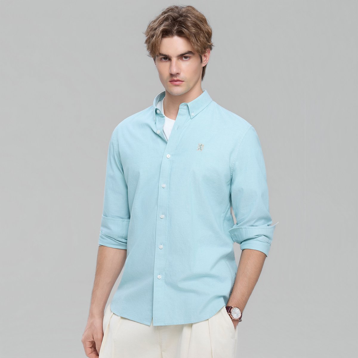 Men's Lion Oxford Slim Long Sleeve Shirt - Giordano Online