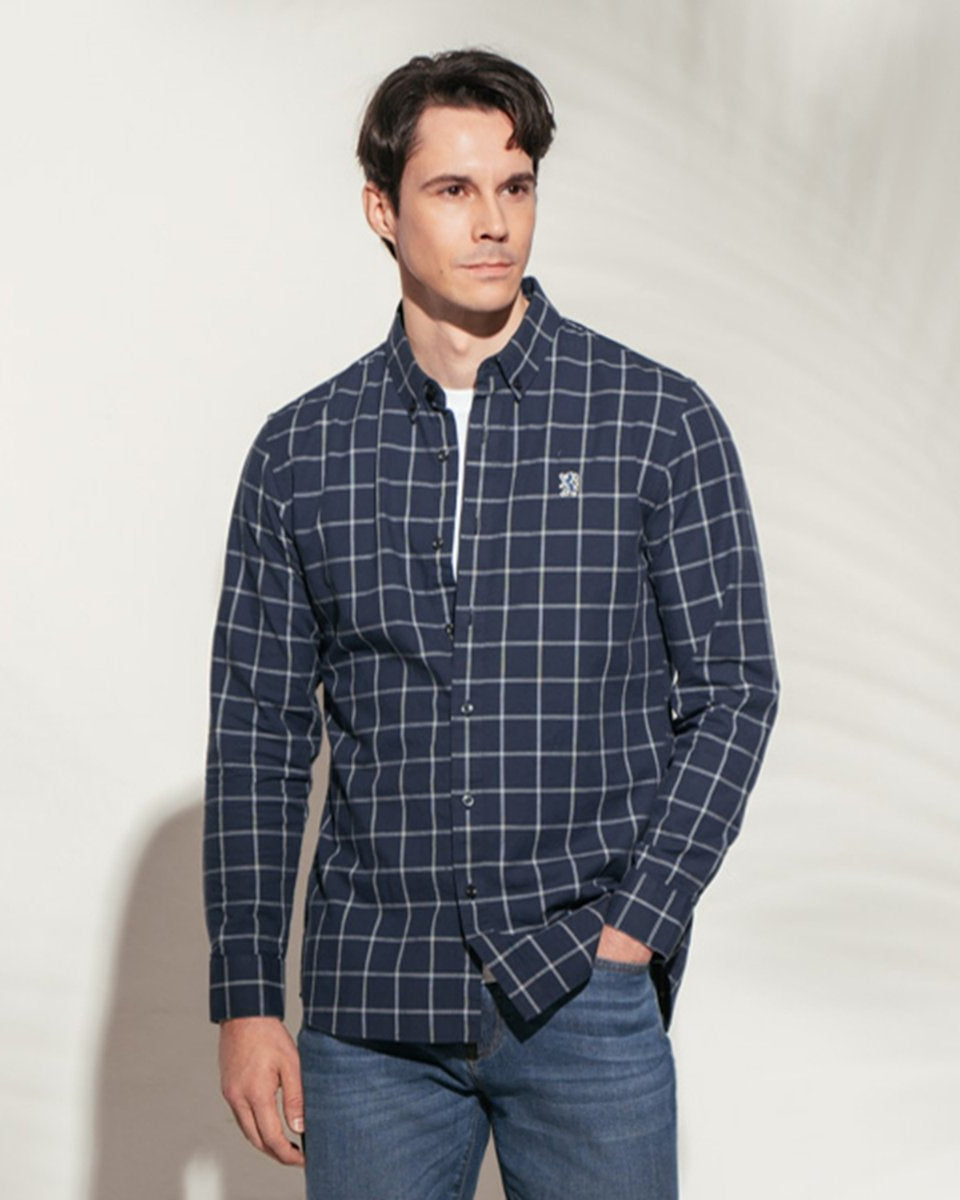 Men's Lion Oxford Slim Long Sleeve Shirt - Giordano Online