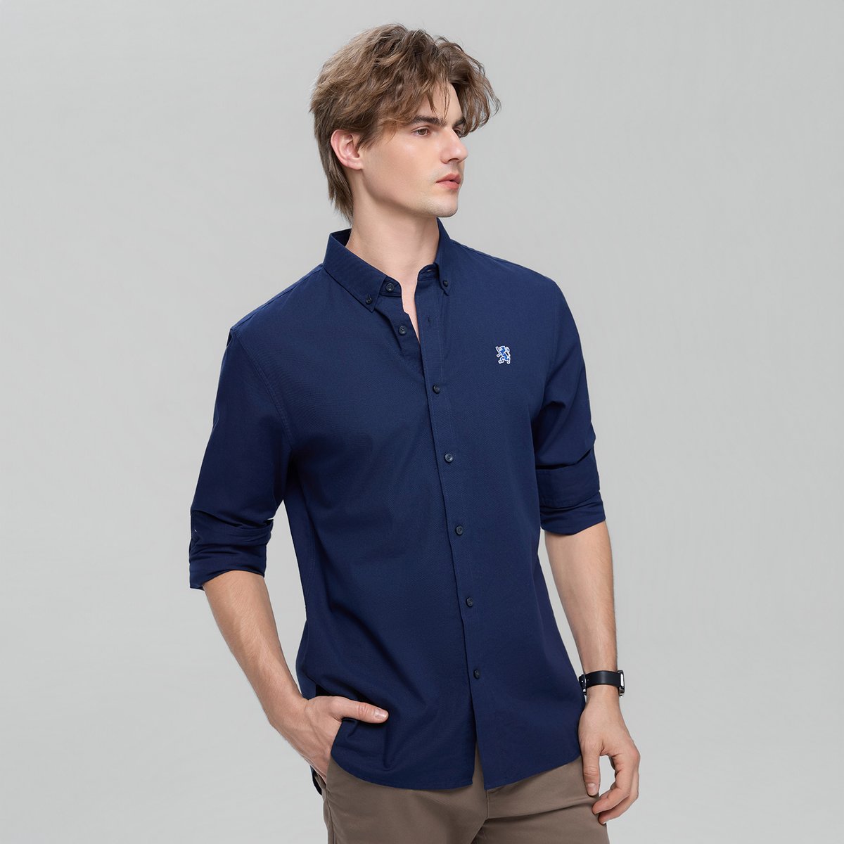 Men's Lion Oxford Slim Long Sleeve Shirt - Giordano Online