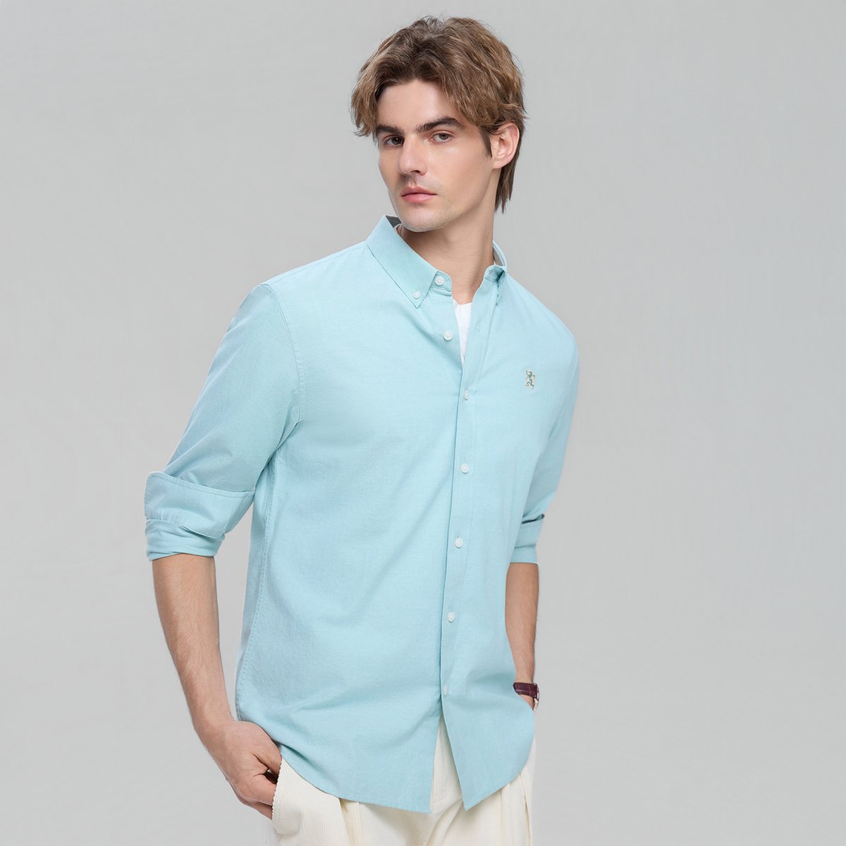 Men's Lion Oxford Slim Long Sleeve Shirt - Giordano Online