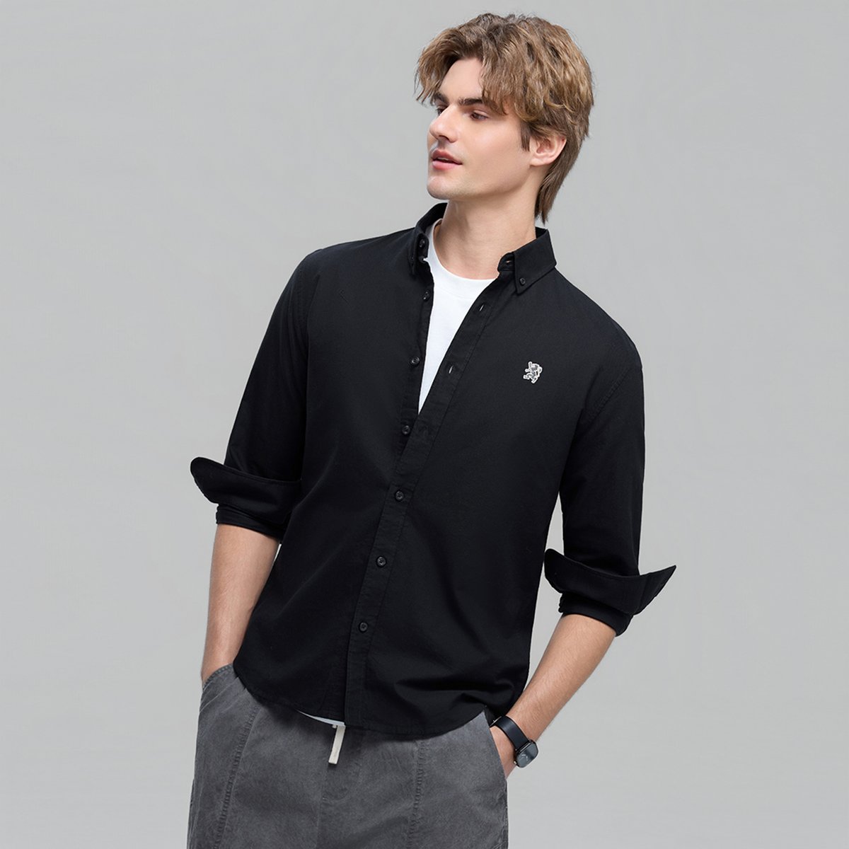 Men's Lion Oxford Slim Long Sleeve Shirt - Giordano Online