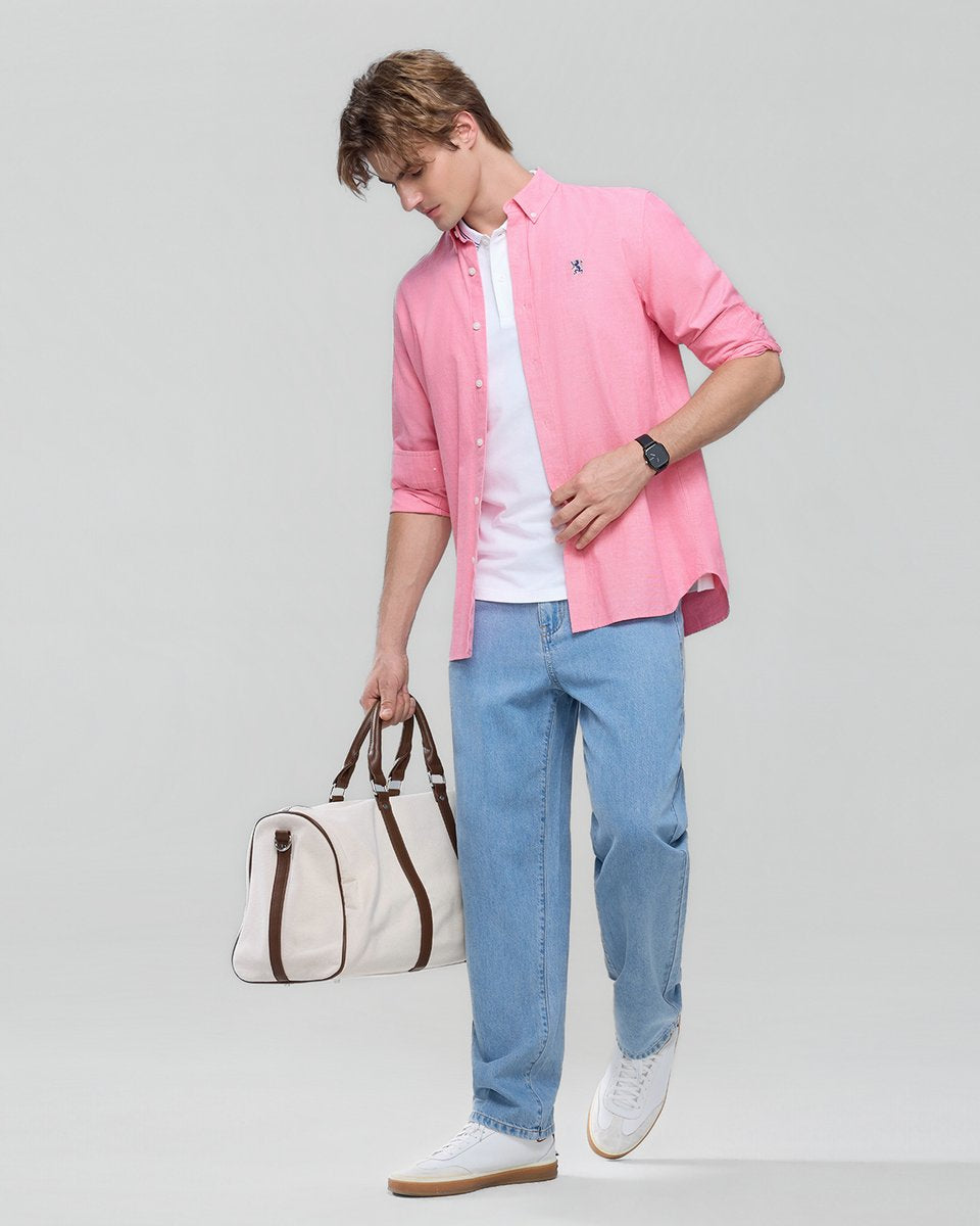 Men's Lion Oxford Slim Long Sleeve Shirt - Giordano Online