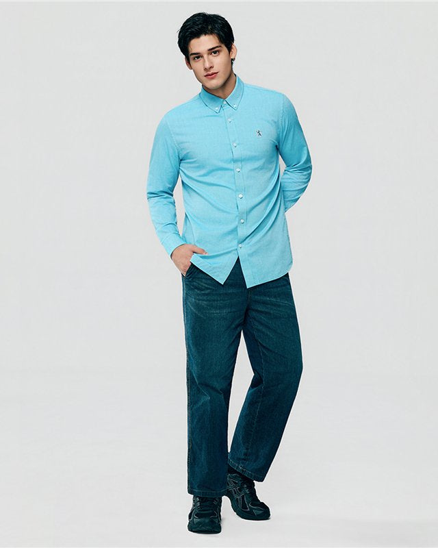 Men's Lion Oxford Slim Long Sleeve Shirt - Giordano Online