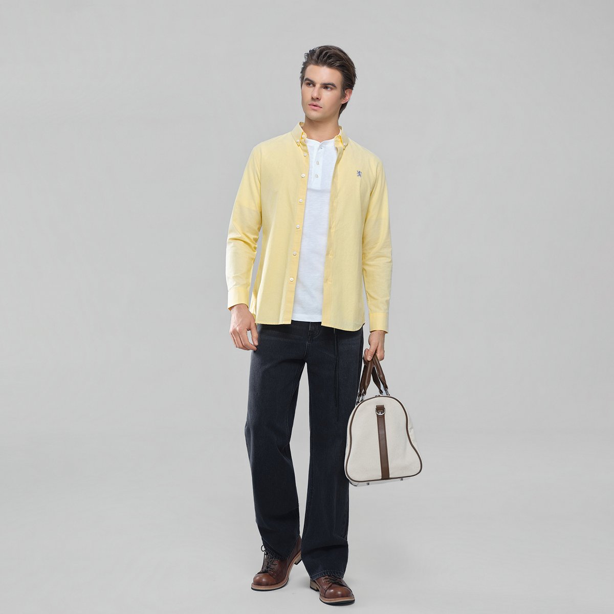 Men's Lion Oxford Slim Long Sleeve Shirt - Giordano Online