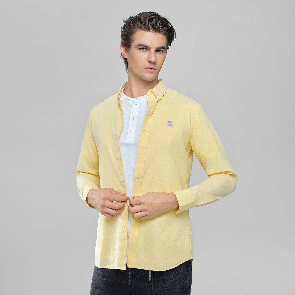 Men's Lion Oxford Slim Long Sleeve Shirt - Giordano Online