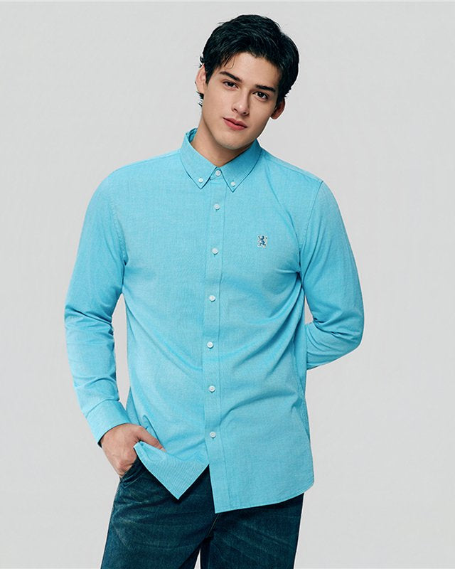 Men's Lion Oxford Slim Long Sleeve Shirt - Giordano Online