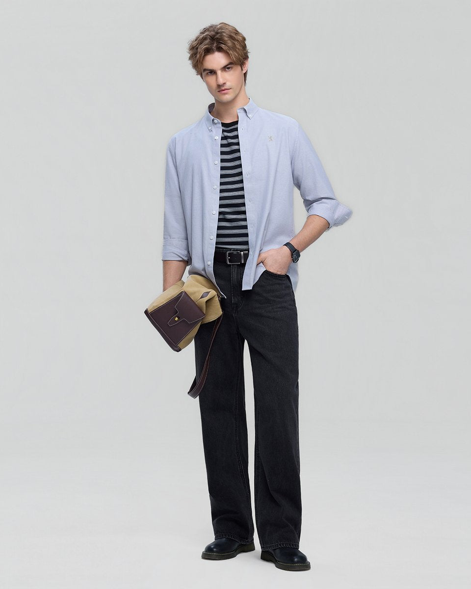 Men's Lion Oxford Slim Long Sleeve Shirt - Giordano Online