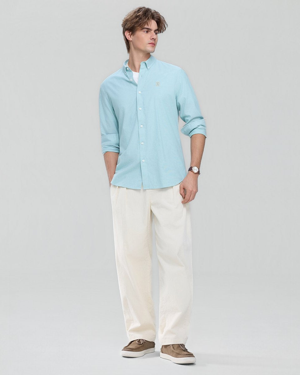 Men's Lion Oxford Slim Long Sleeve Shirt - Giordano Online