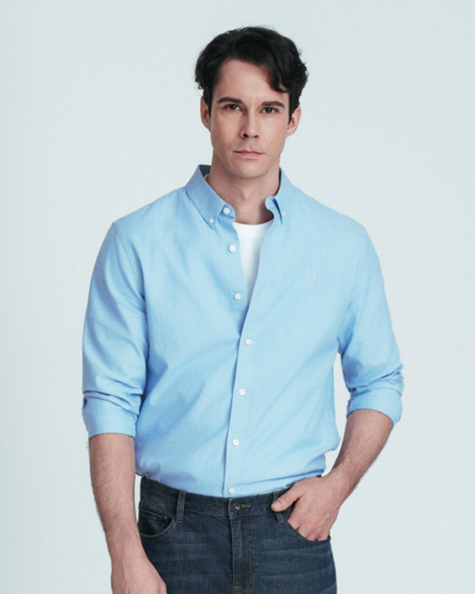 Men's Lion Oxford Slim Long Sleeve Shirt - Giordano Online