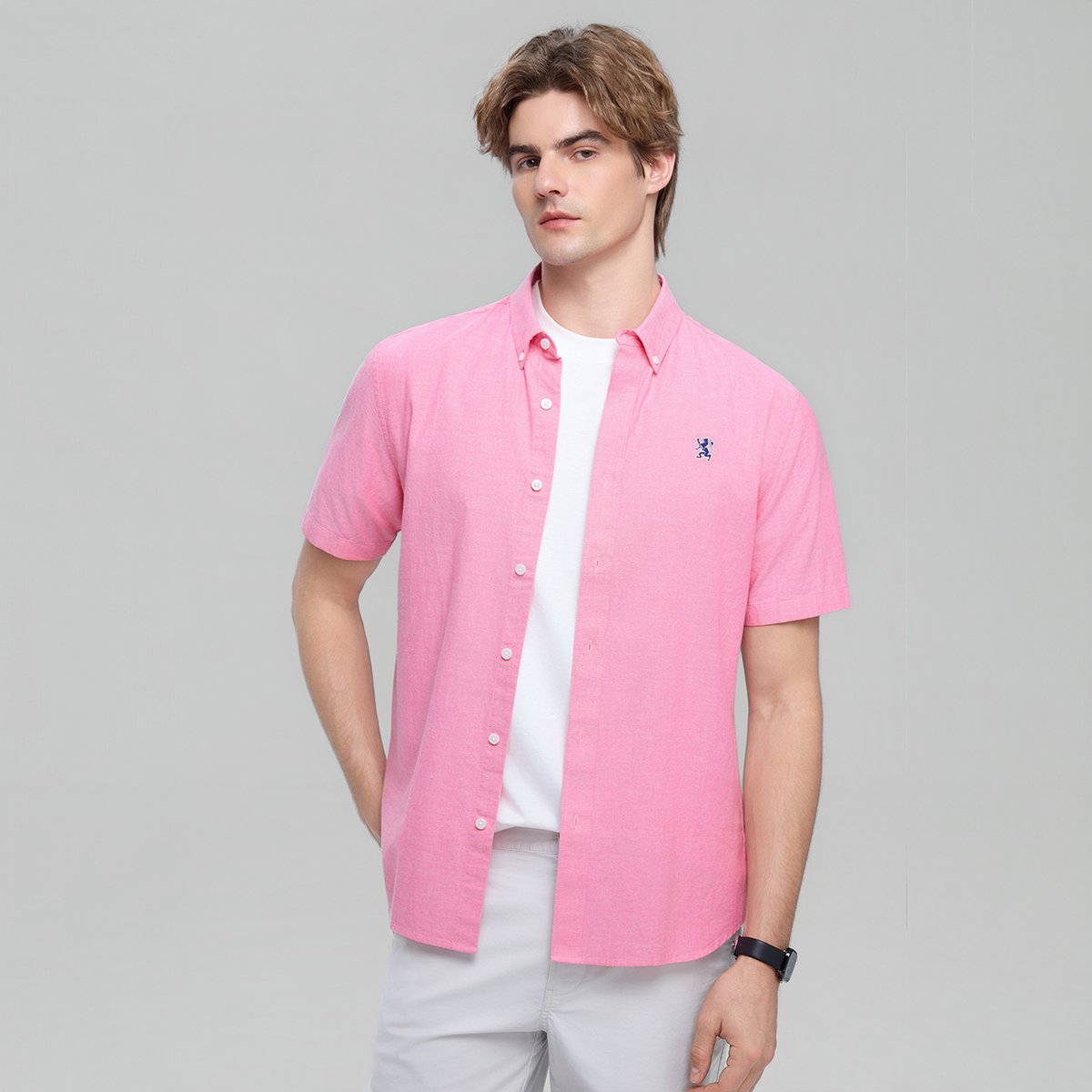 Men's Lion Oxford Slim Short Sleeve Shirt - Giordano Online