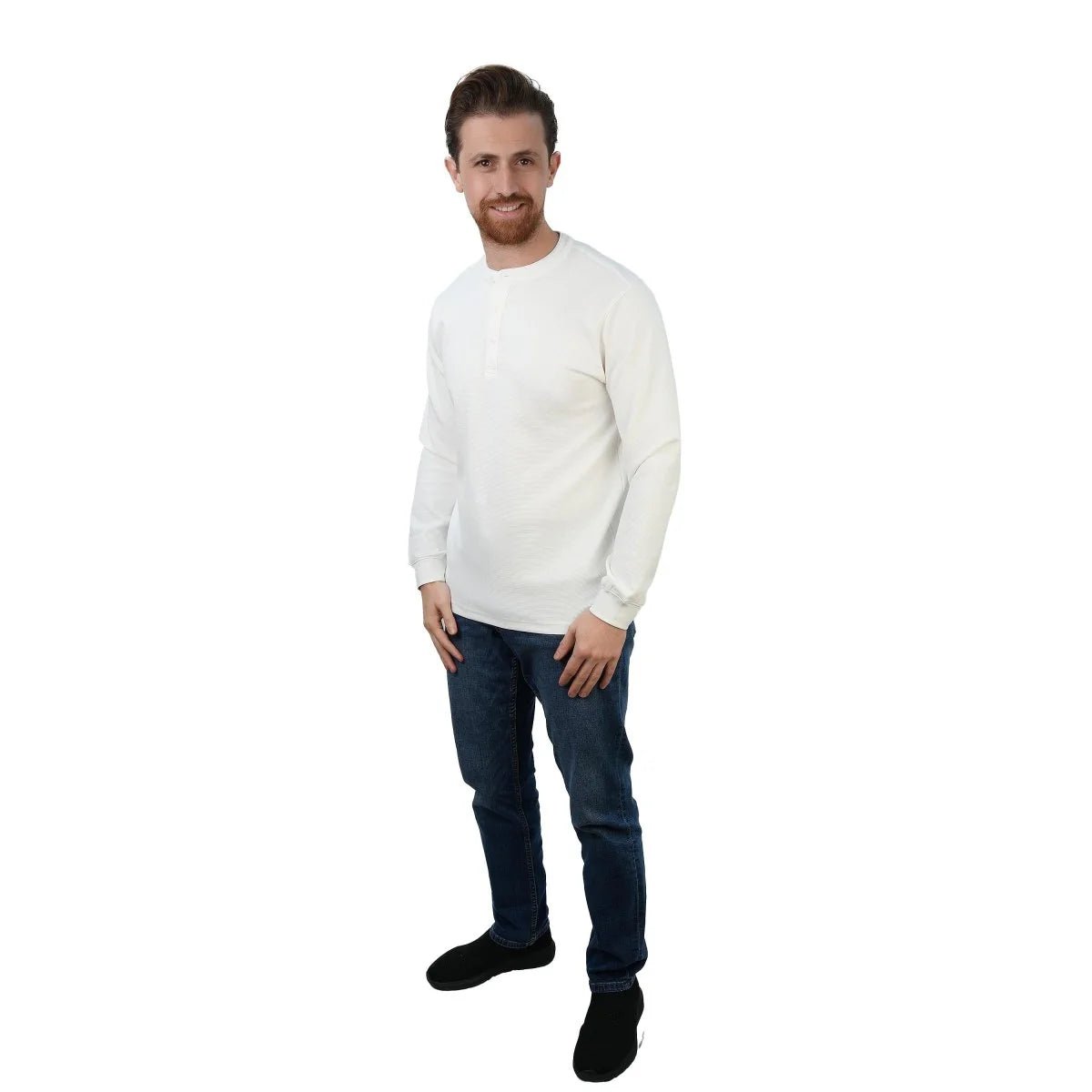 Men's Long Sleeve Stretch Waffle Henley Tee - Giordano Online