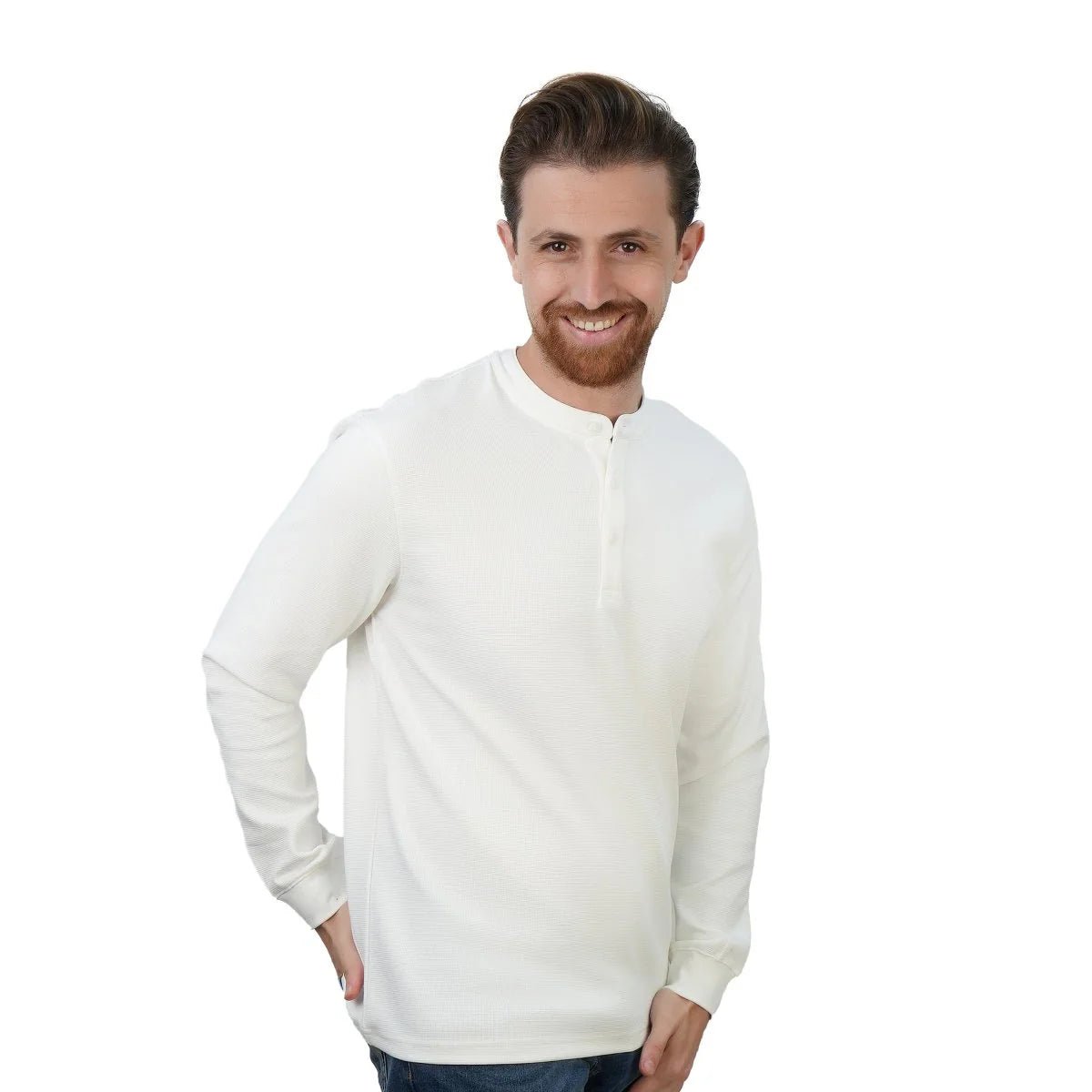 Men's Long Sleeve Stretch Waffle Henley Tee - Giordano Online
