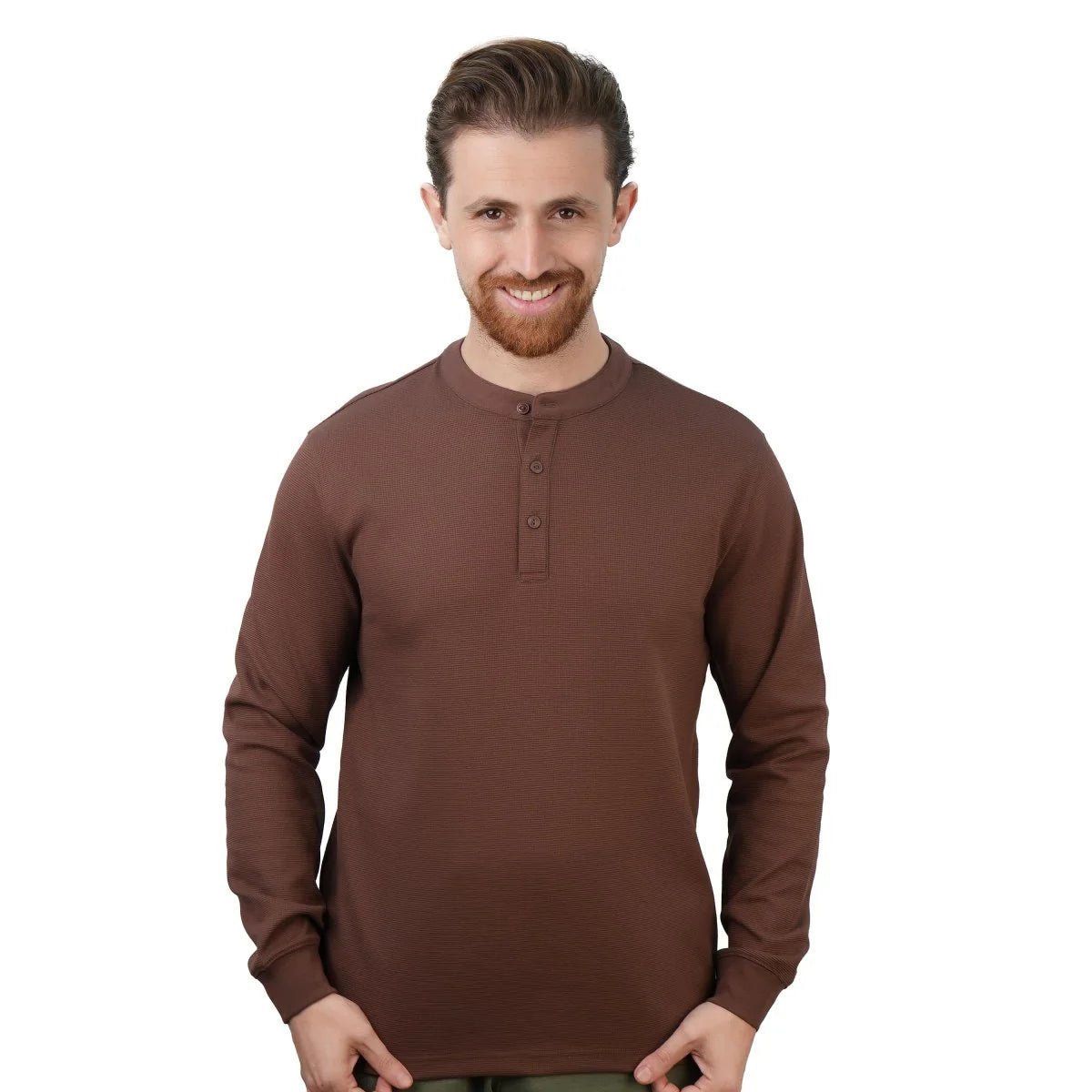 Men's Long Sleeve Stretch Waffle Henley Tee - Giordano Online