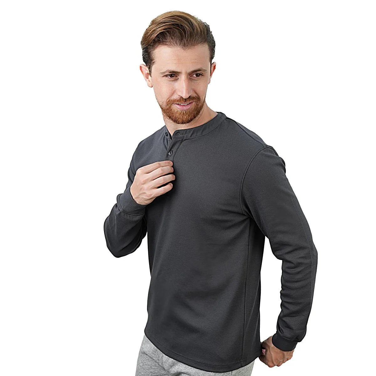 Men's Long Sleeve Stretch Waffle Henley Tee - Giordano Online