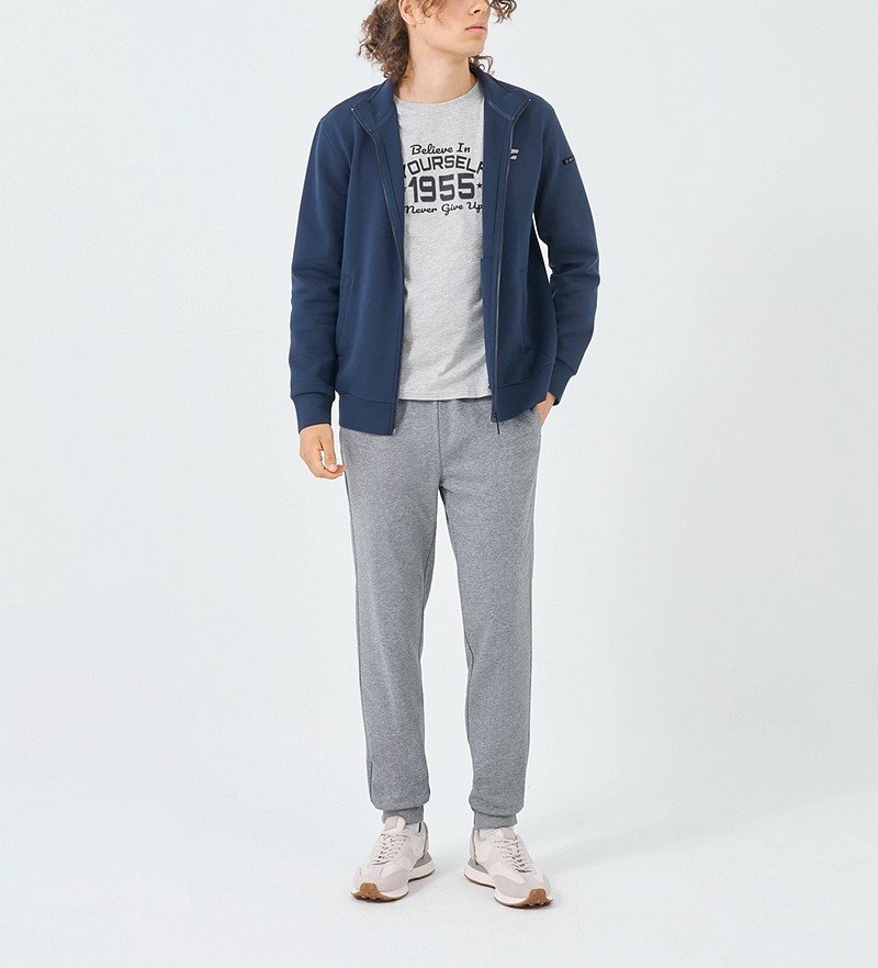 Men's Regular Fit French Terry Knit Joggers - Grey - Giordano Online