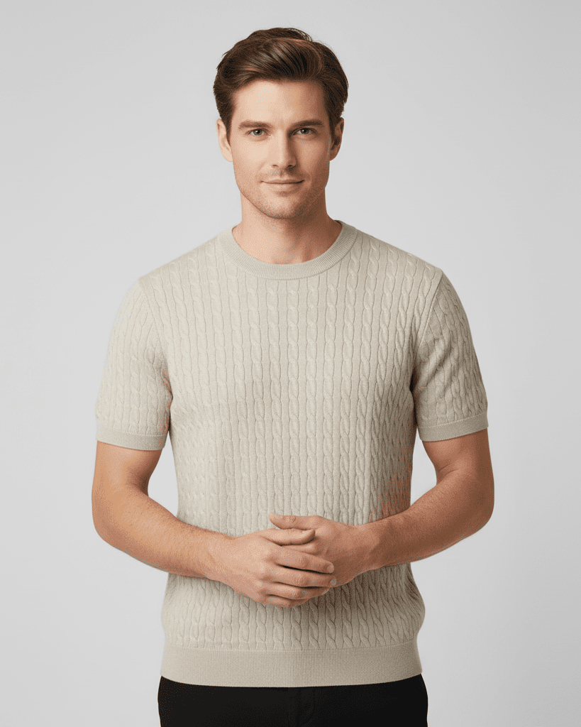 Men's Regular Fit Short Sleeve Cable - Knit Sweater - Giordano Online