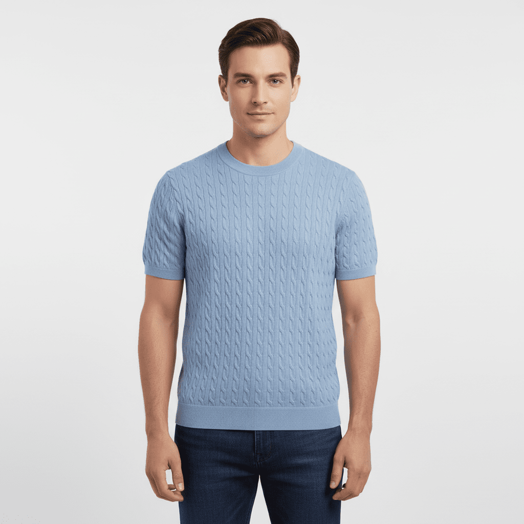 Men's Regular Fit Short Sleeve Cable - Knit Sweater - Giordano Online