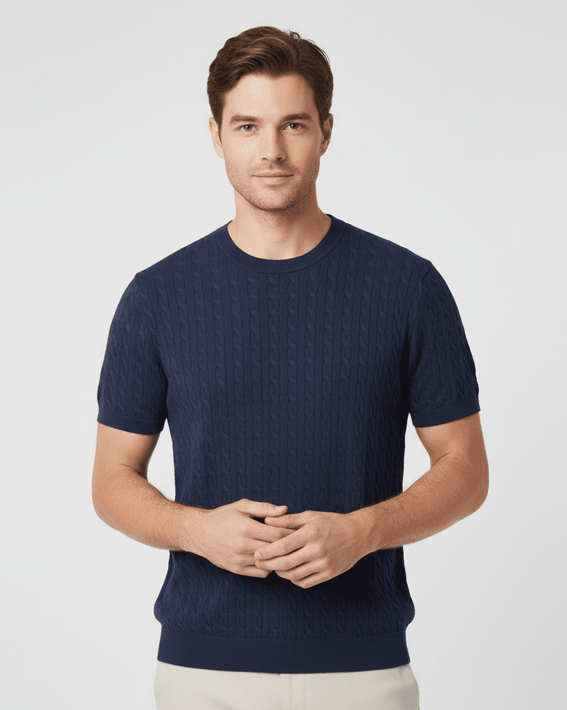 Men's Regular Fit Short Sleeve Cable - Knit Sweater - Giordano Online