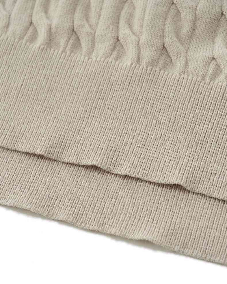 Men's Regular Fit Short Sleeve Cable - Knit Sweater - Khaki - Giordano