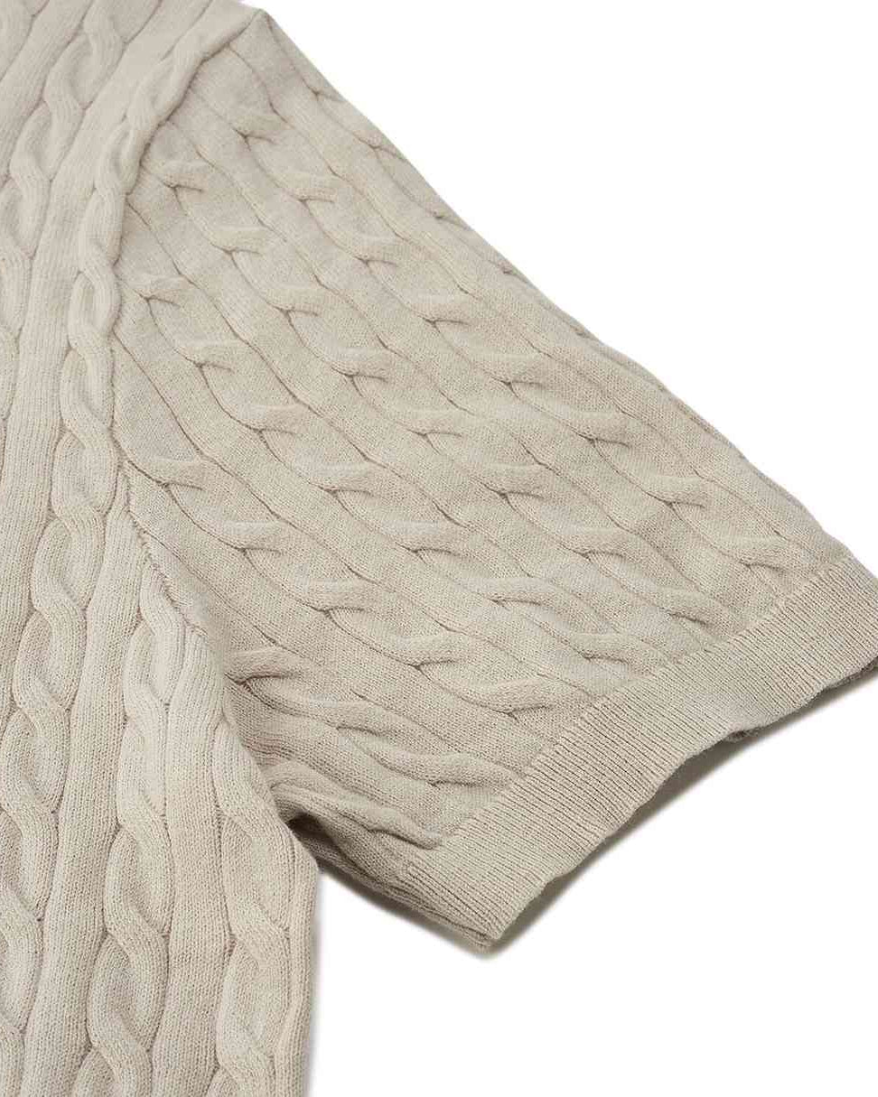 Men's Regular Fit Short Sleeve Cable - Knit Sweater - Khaki - Giordano