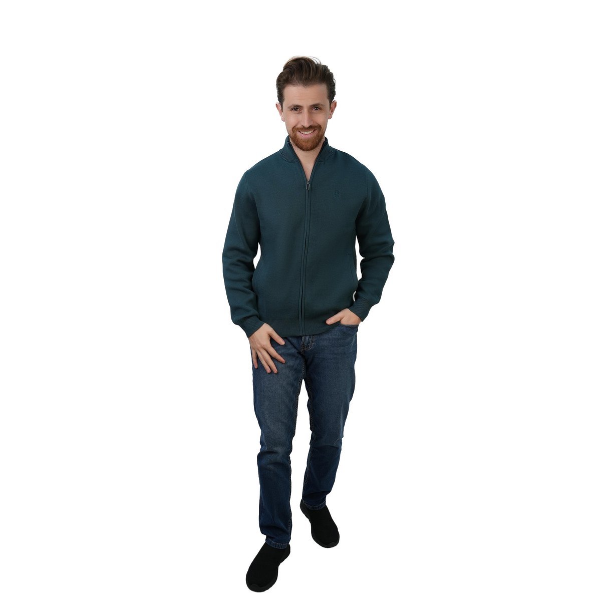 Men's Regular Fit Texture Stitch Mock Neck Full Zip Cardigan - Giordano Online