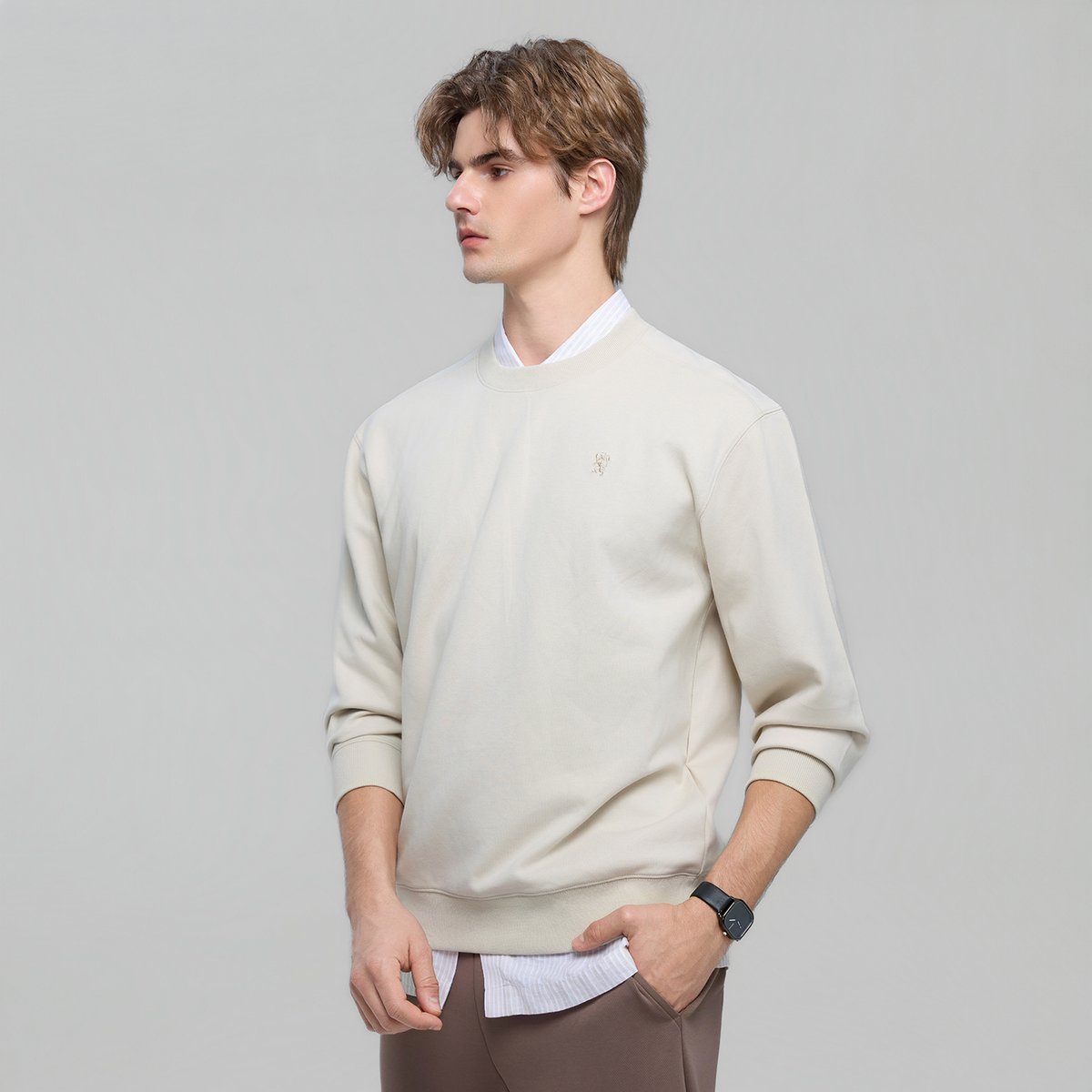 Men’s Relaxed Crew Neck Embroidery Sweatshirt - Giordano Online