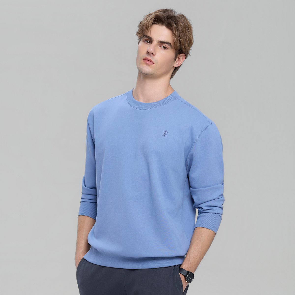Men’s Relaxed Crew Neck Embroidery Sweatshirt - Giordano Online