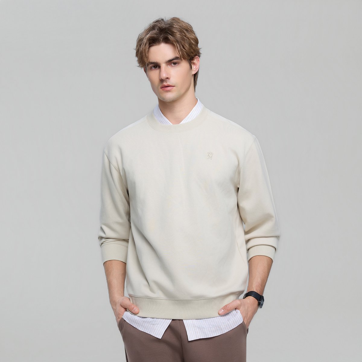 Men’s Relaxed Crew Neck Embroidery Sweatshirt - Giordano Online