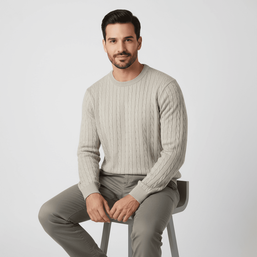 Men's Relaxed Fit Cable Knit Sweater - Giordano Online