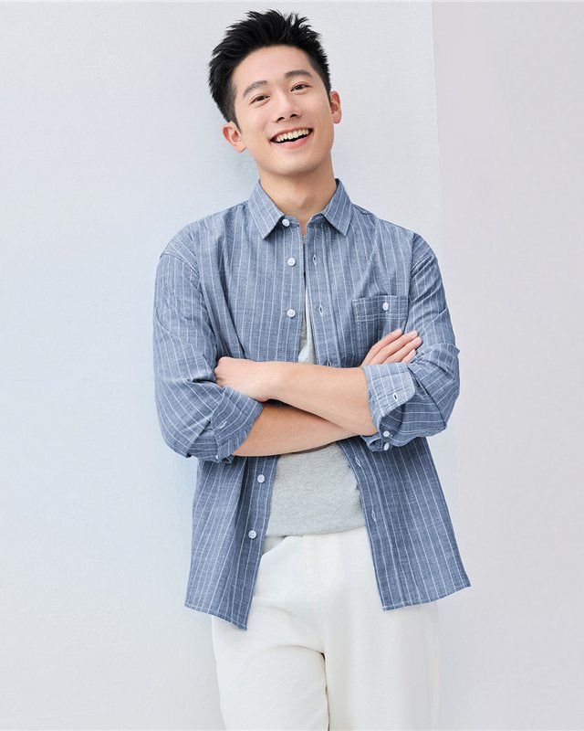 Men's Relaxed Fit Cotton Chambray Shirt - Giordano Online