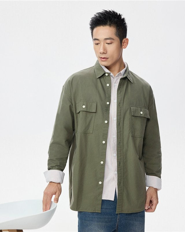 Men's Relaxed Fit Cotton Twill Long Sleeve Shirt - Giordano Online