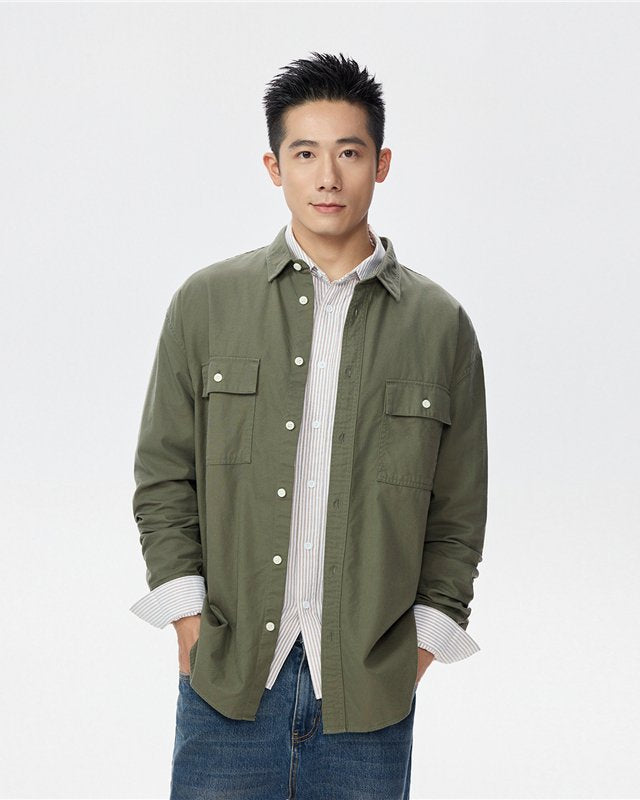 Men's Relaxed Fit Cotton Twill Long Sleeve Shirt - Giordano Online