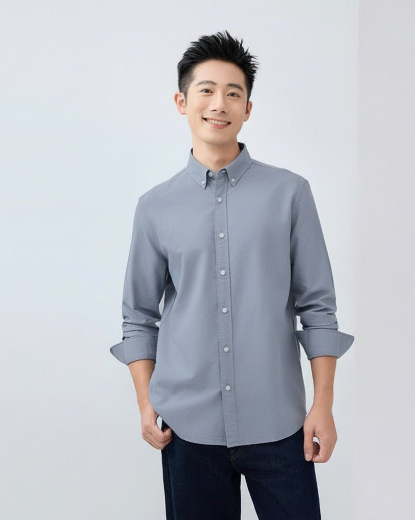 Men's Relaxed Fit Lyocell - Cotton Embroidered Shirt - Giordano Online
