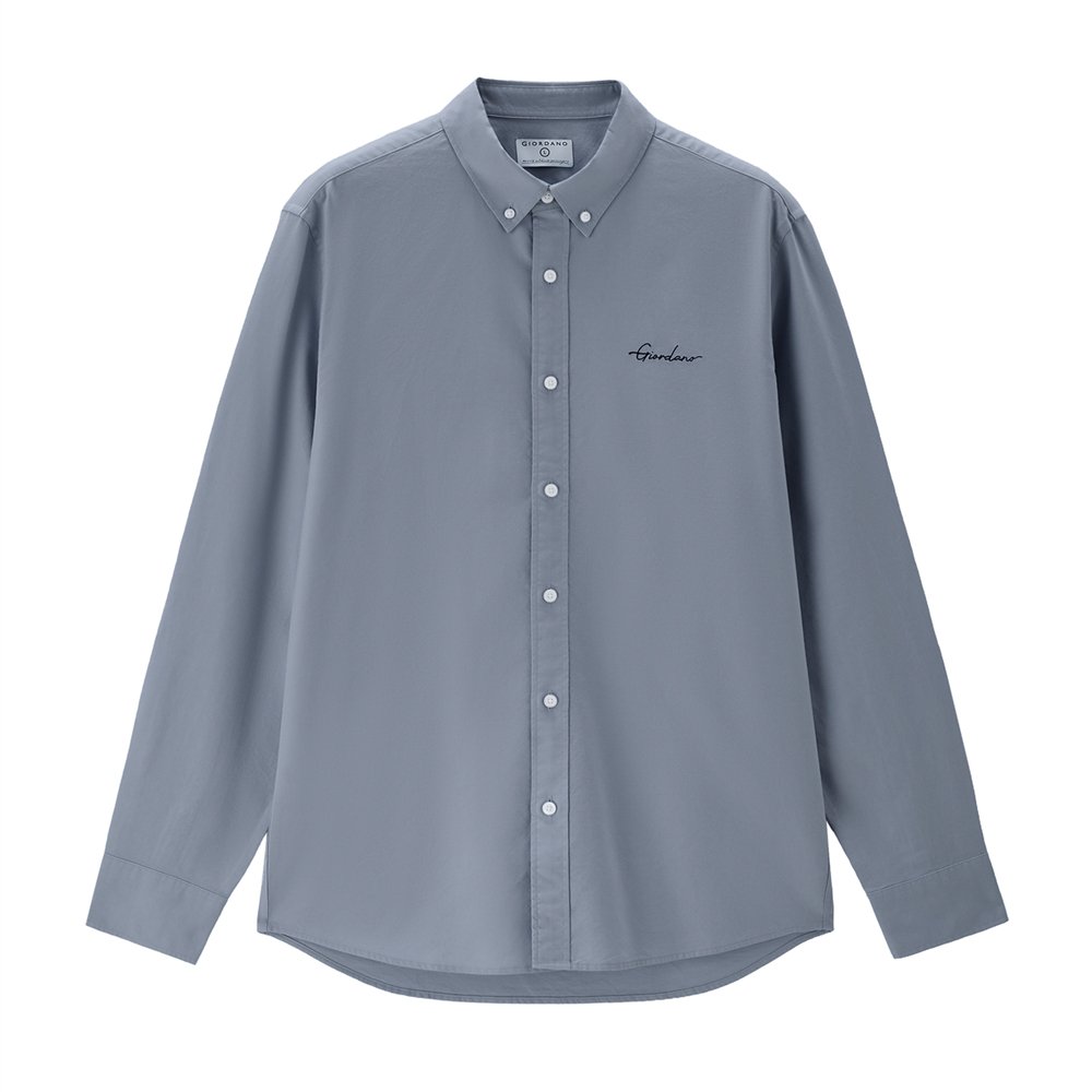 Men's Relaxed Fit Lyocell - Cotton Embroidered Shirt - Giordano Online