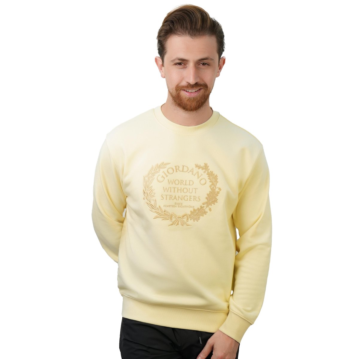 Men's Relaxed Fit Refined Casual Logo Print Sweatshirt - Giordano Online