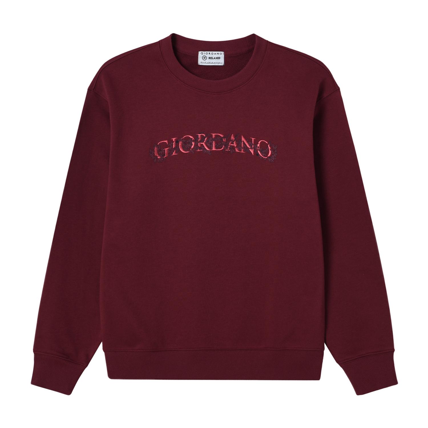 Men's Relaxed Fit Refined Casual Logo Print Sweatshirt - Red - Giordano Online
