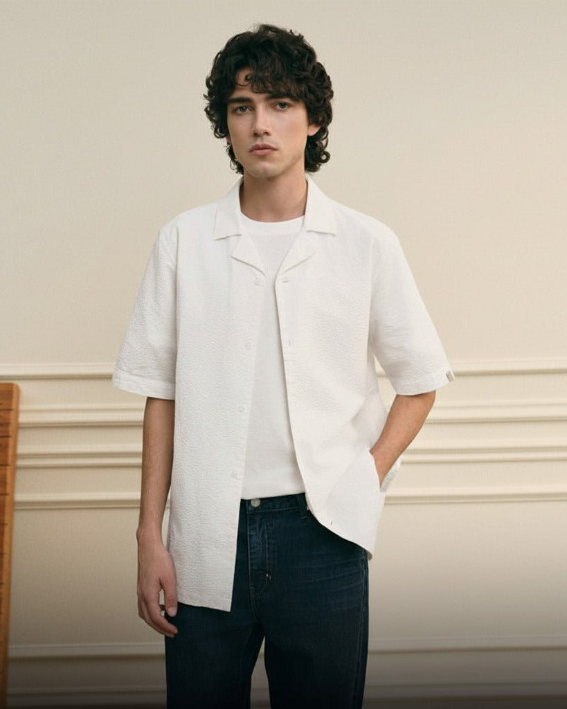 Men's Seersucker Half Sleeve Shirt - Giordano Online