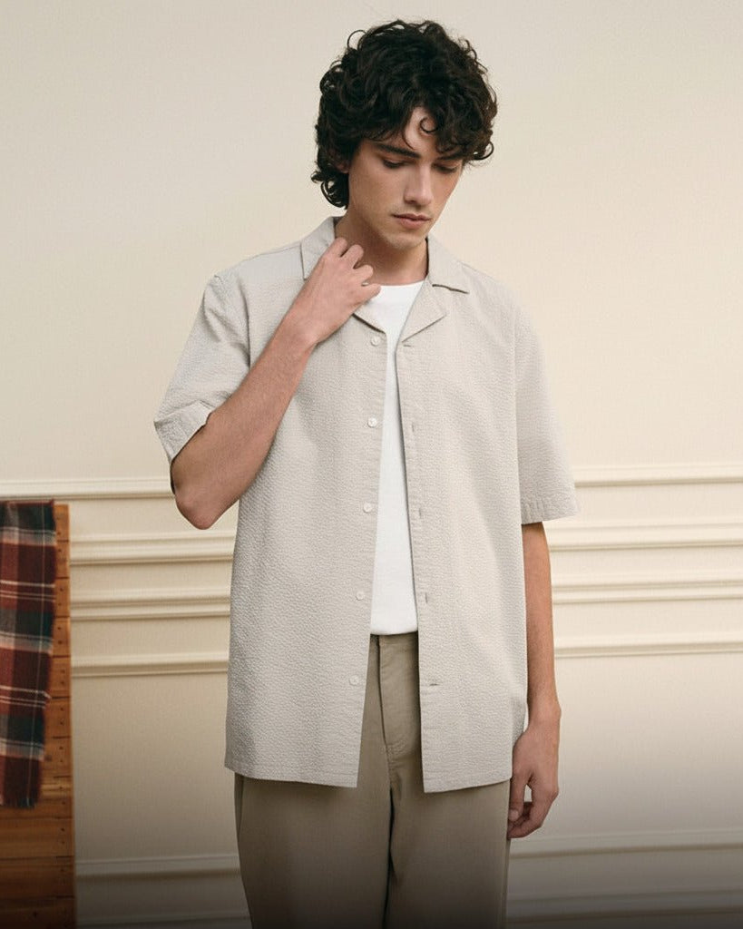 Men's Seersucker Half Sleeve Shirt - Giordano Online