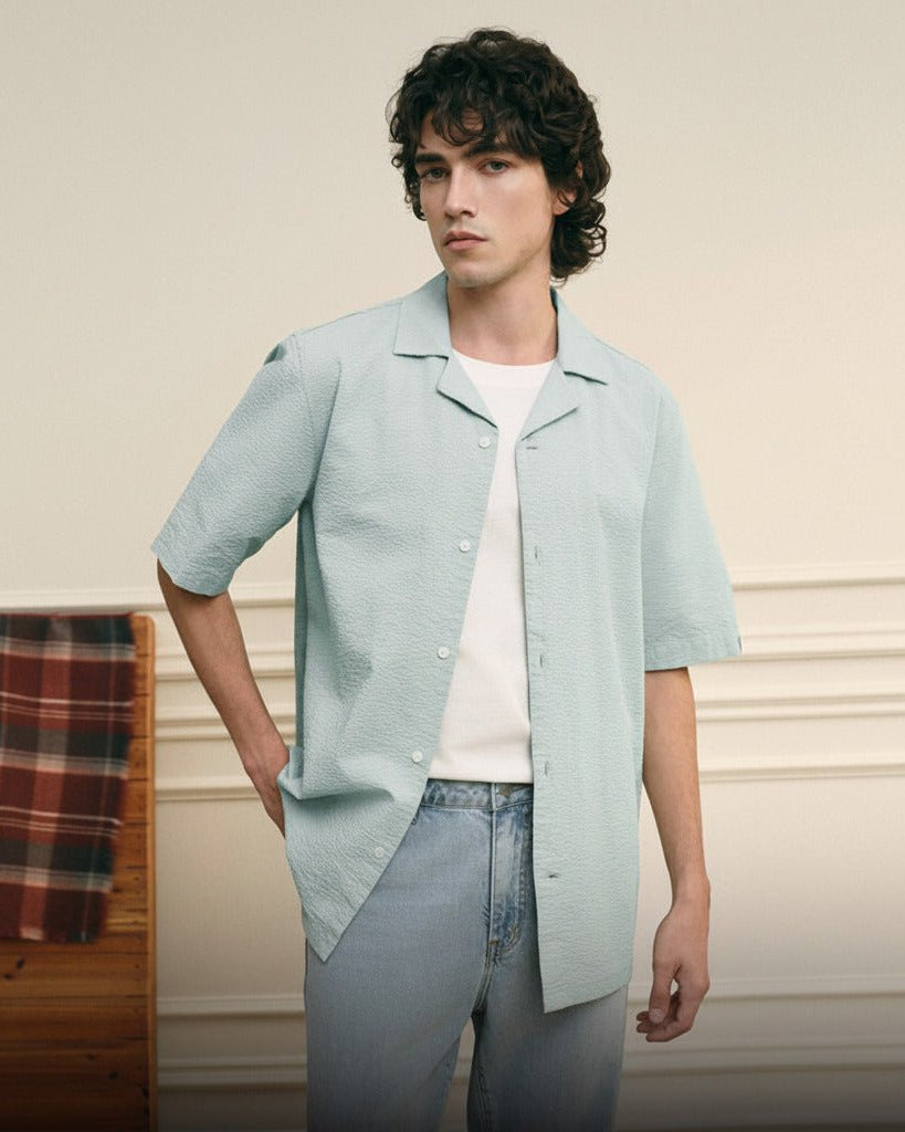 Men's Seersucker Half Sleeve Shirt - Giordano Online