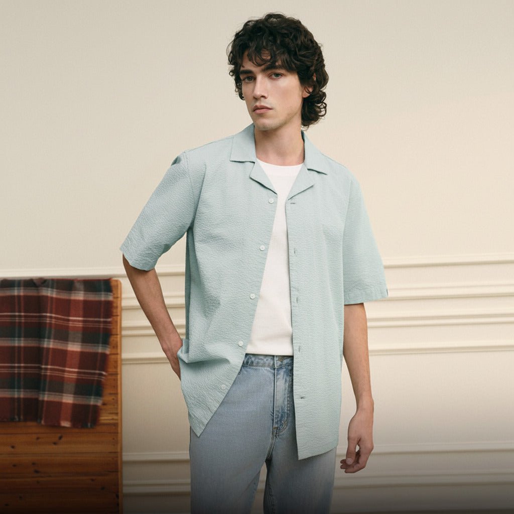 Men's Seersucker Half Sleeve Shirt - Giordano Online