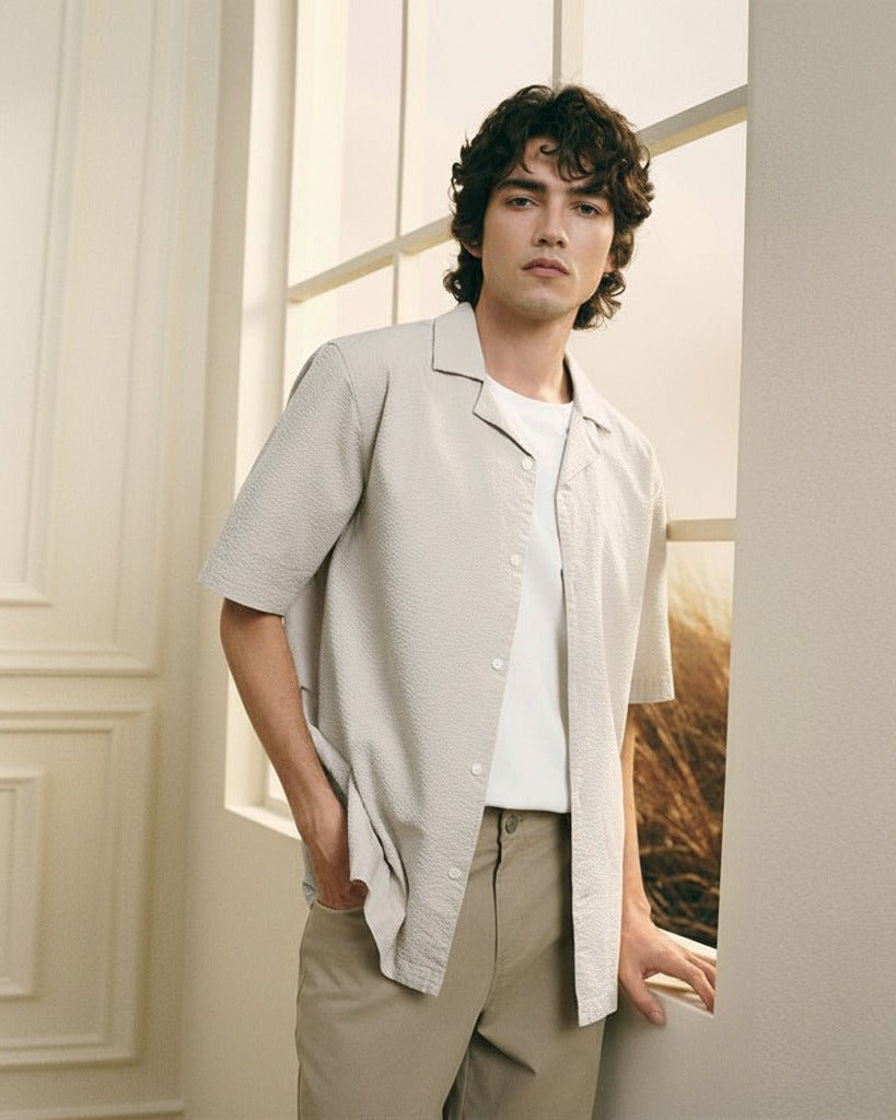 Men's Seersucker Half Sleeve Shirt - Giordano Online