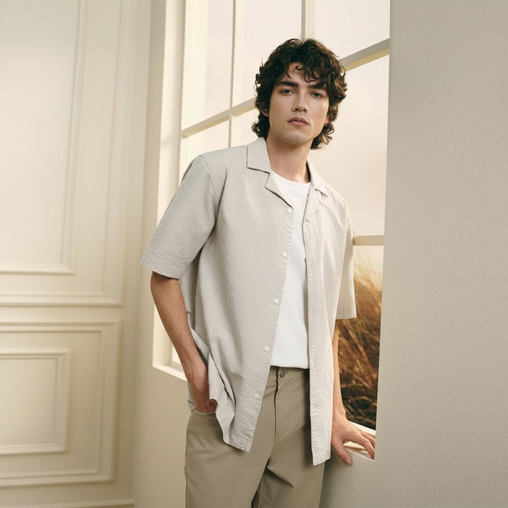 Men's Seersucker Half Sleeve Shirt - Giordano Online