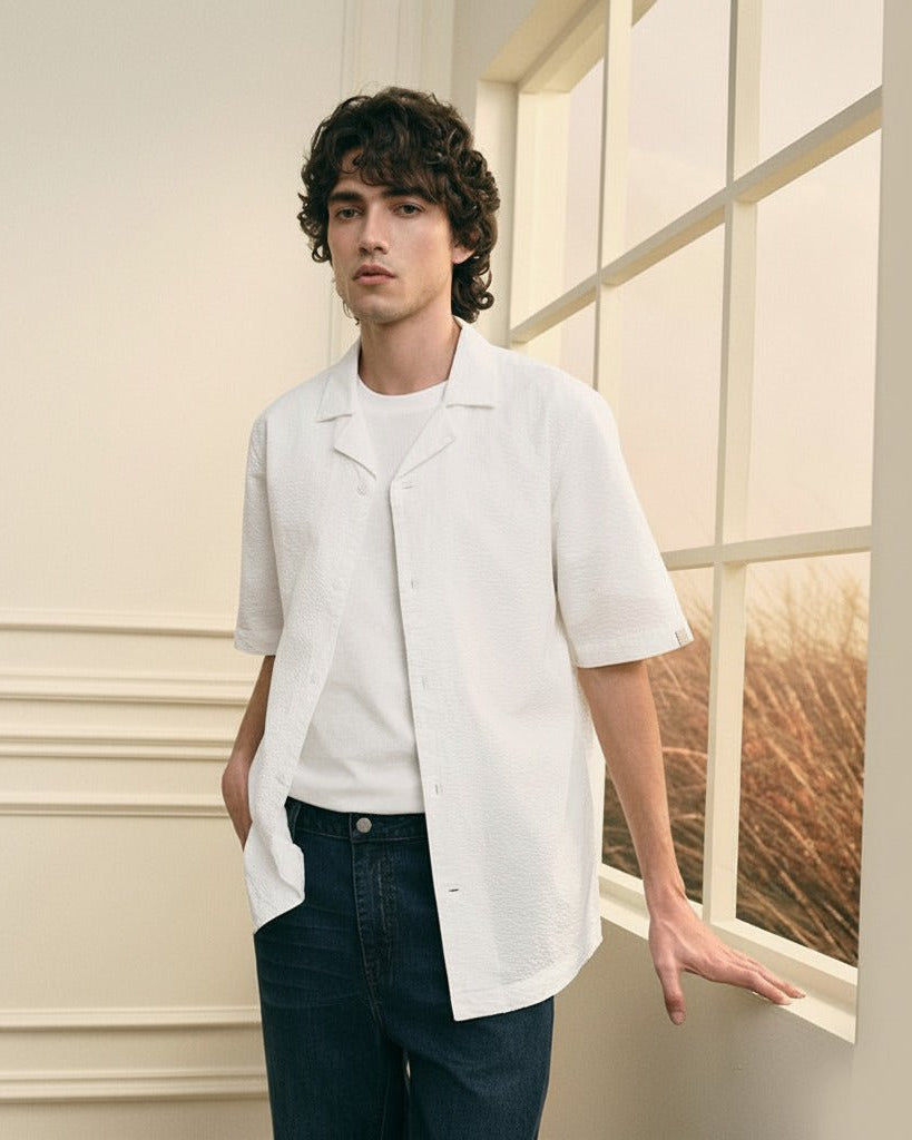 Men's Seersucker Half Sleeve Shirt - Giordano Online