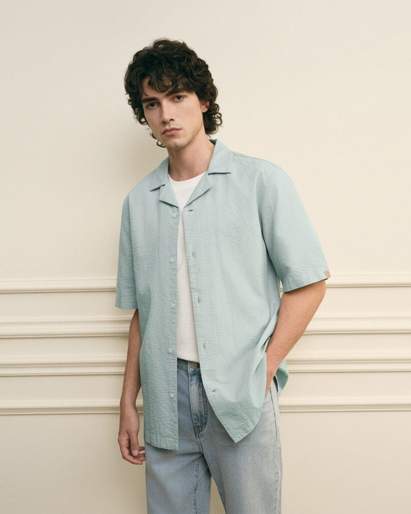 Men's Seersucker Half Sleeve Shirt - Giordano Online