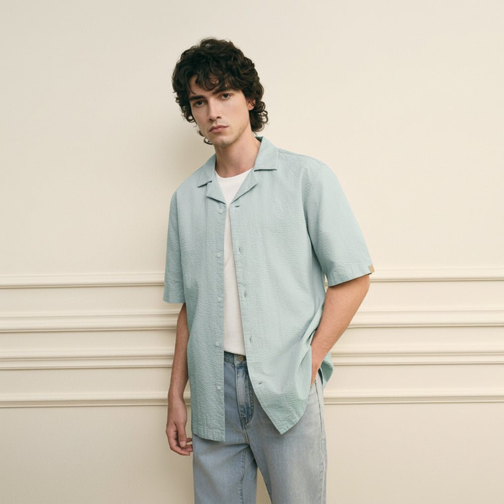 Men's Seersucker Half Sleeve Shirt - Giordano Online