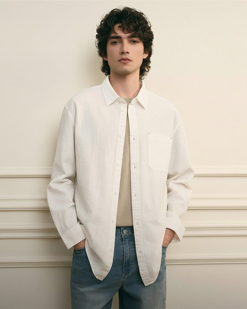 Men's Seersucker Relax Fit Shirt - Giordano Online