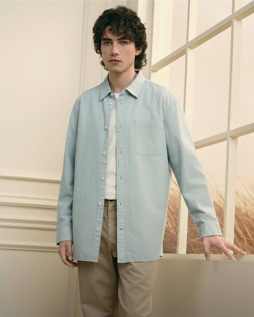 Men's Seersucker Relax Fit Shirt - Giordano Online