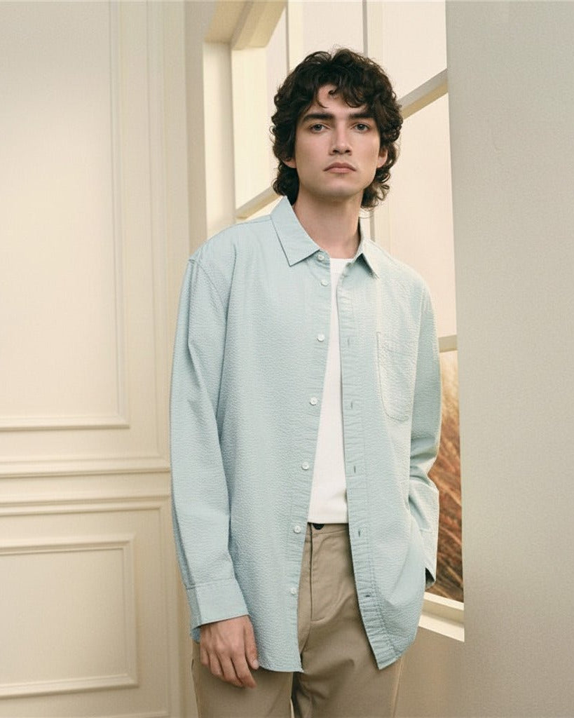 Men's Seersucker Relax Fit Shirt - Giordano Online